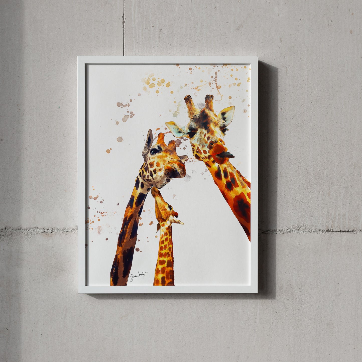 Giraffe Portrait Splatter Style Artwork Fine Art Print (Unframed)