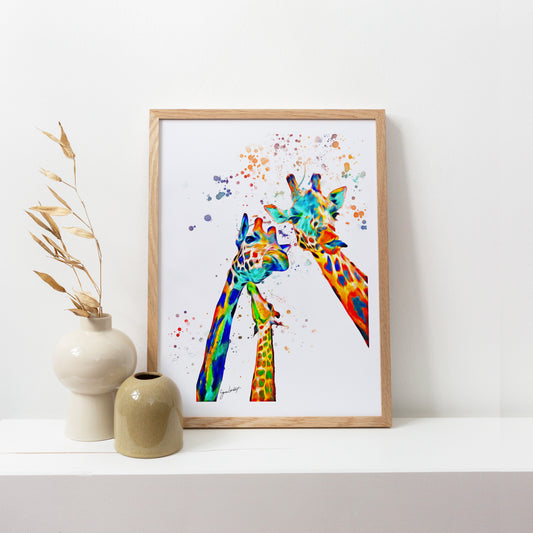Rainbow Giraffe Portrait Splatter Style Artwork Fine Art Print (Unframed)