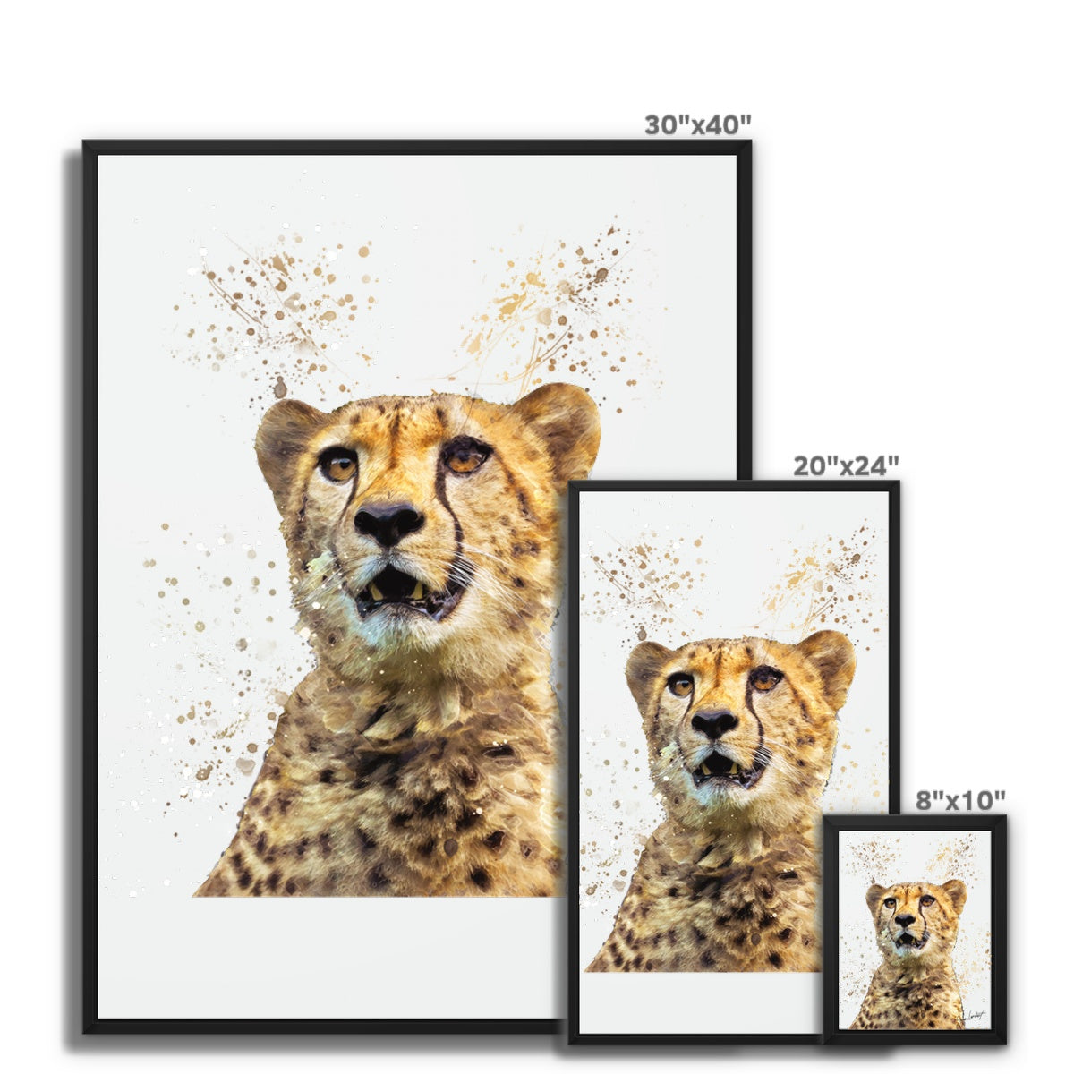 Cheetah Splatter Brush Artwork Framed Canvas