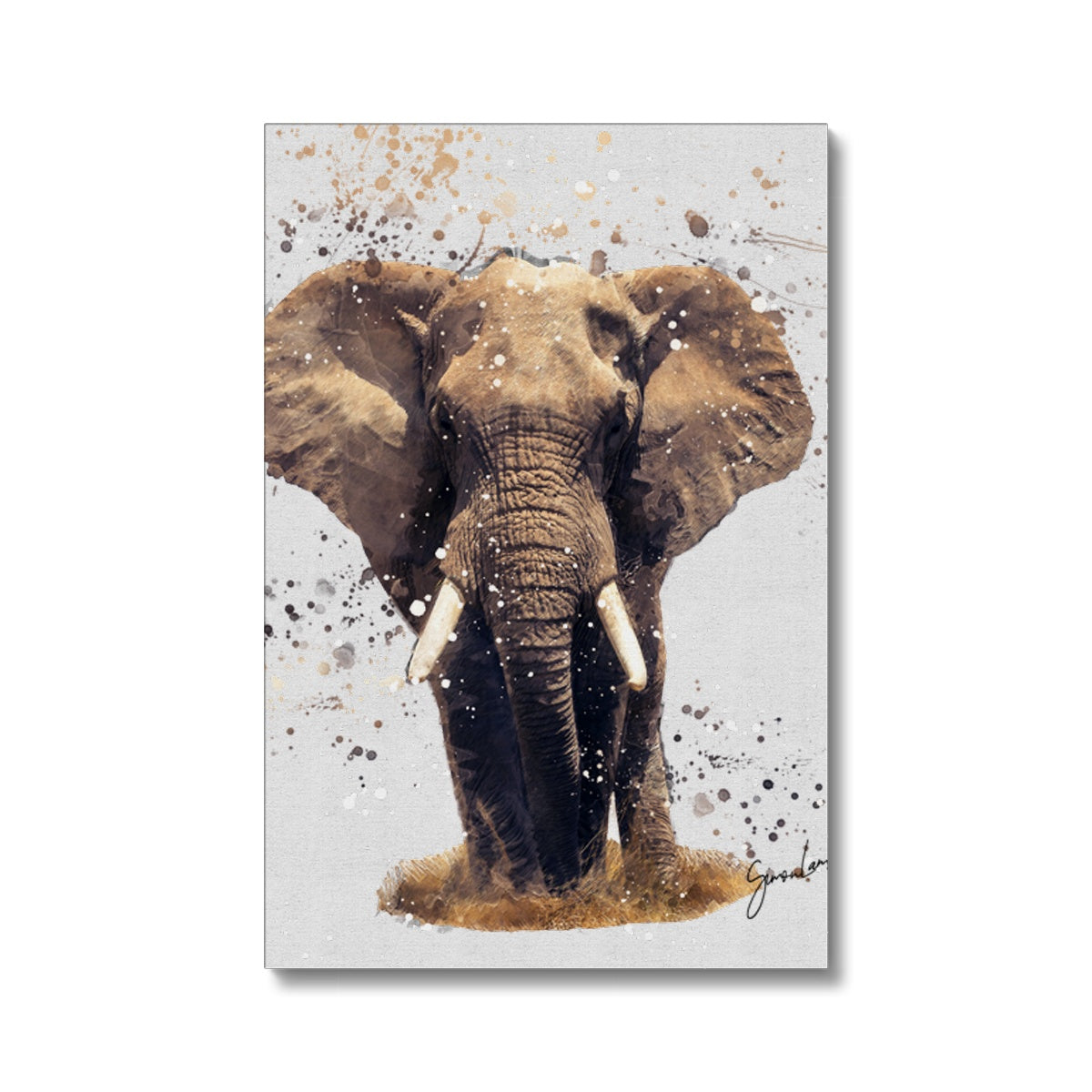 African Elephant Splatter Brush Artwork Eco Canvas