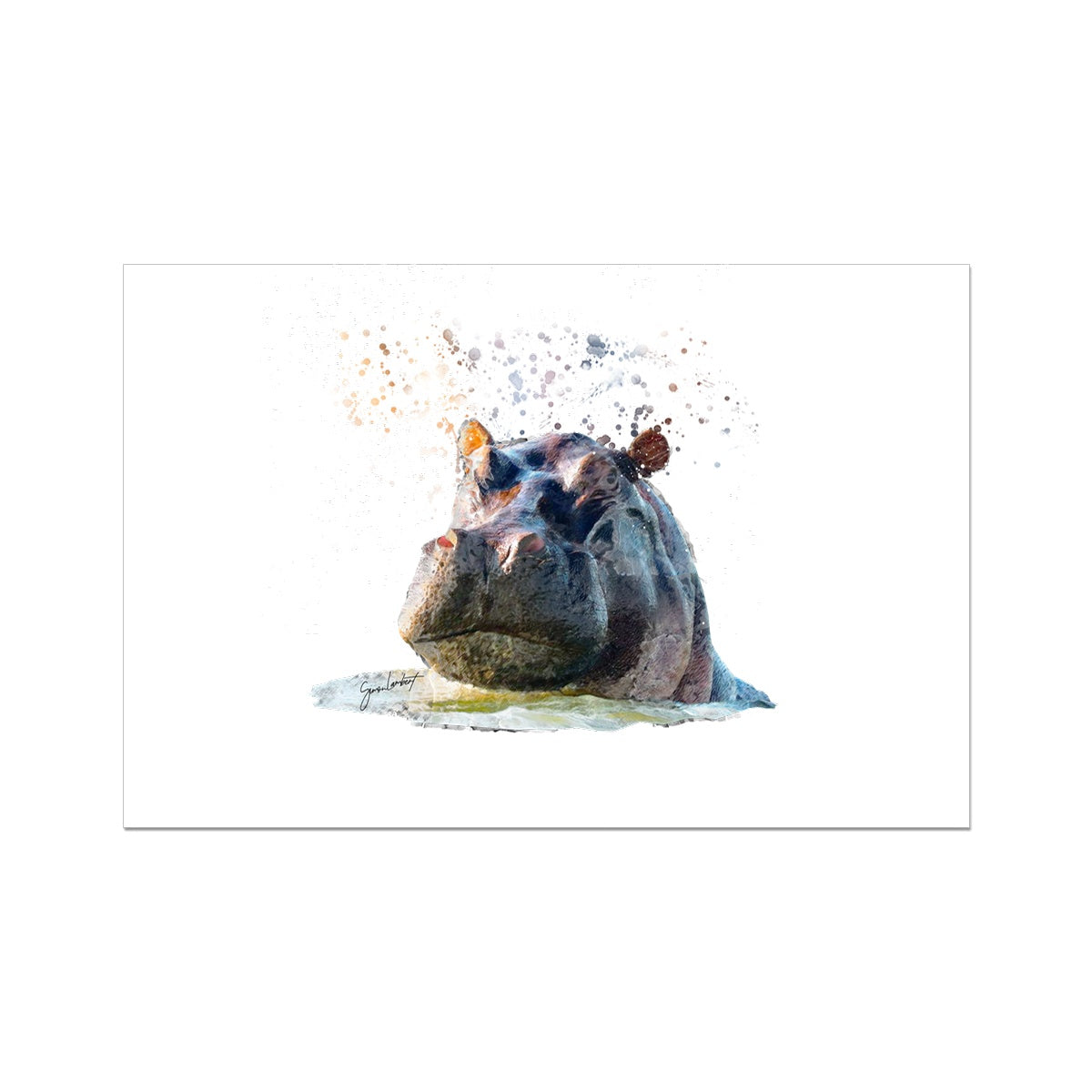 Hippo Splatter Brush Artwork Fine Art Print