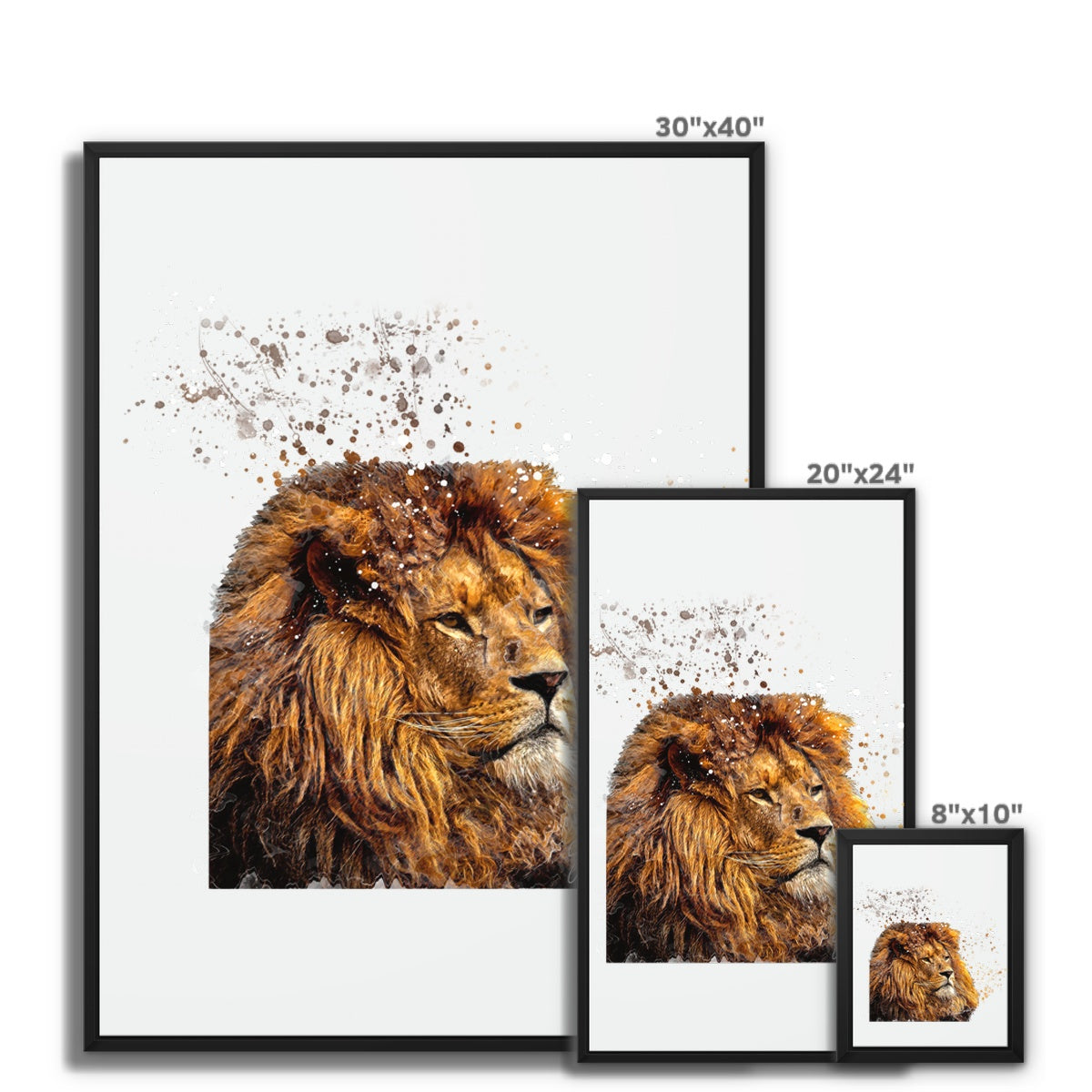 Lion Splatter Brush Artwork Framed Canvas