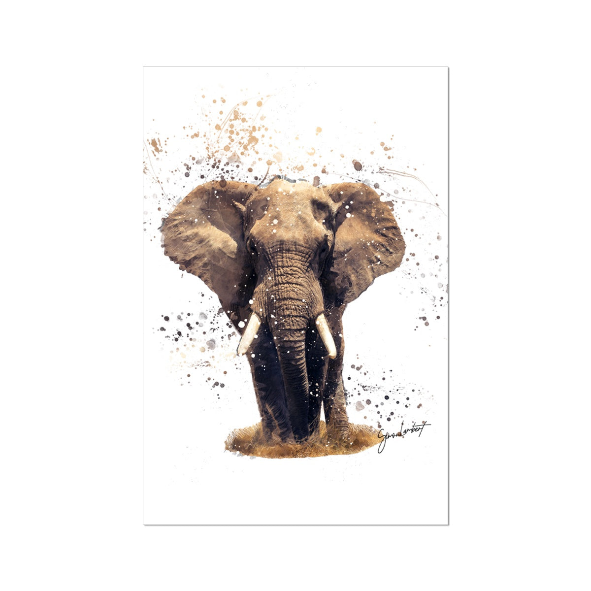 African Elephant Splatter Brush Artwork Fine Art Print