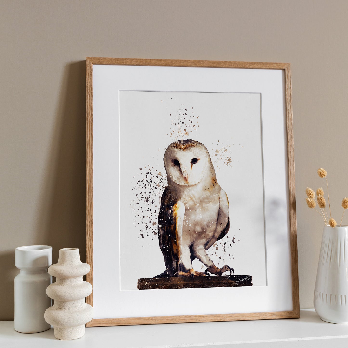 Barn Owl Portrait Splatter Style Artwork Fine Art Print (Unframed)