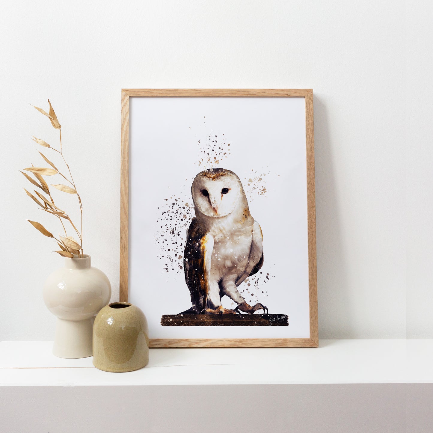 Barn Owl Portrait Splatter Style Artwork Fine Art Print (Unframed)