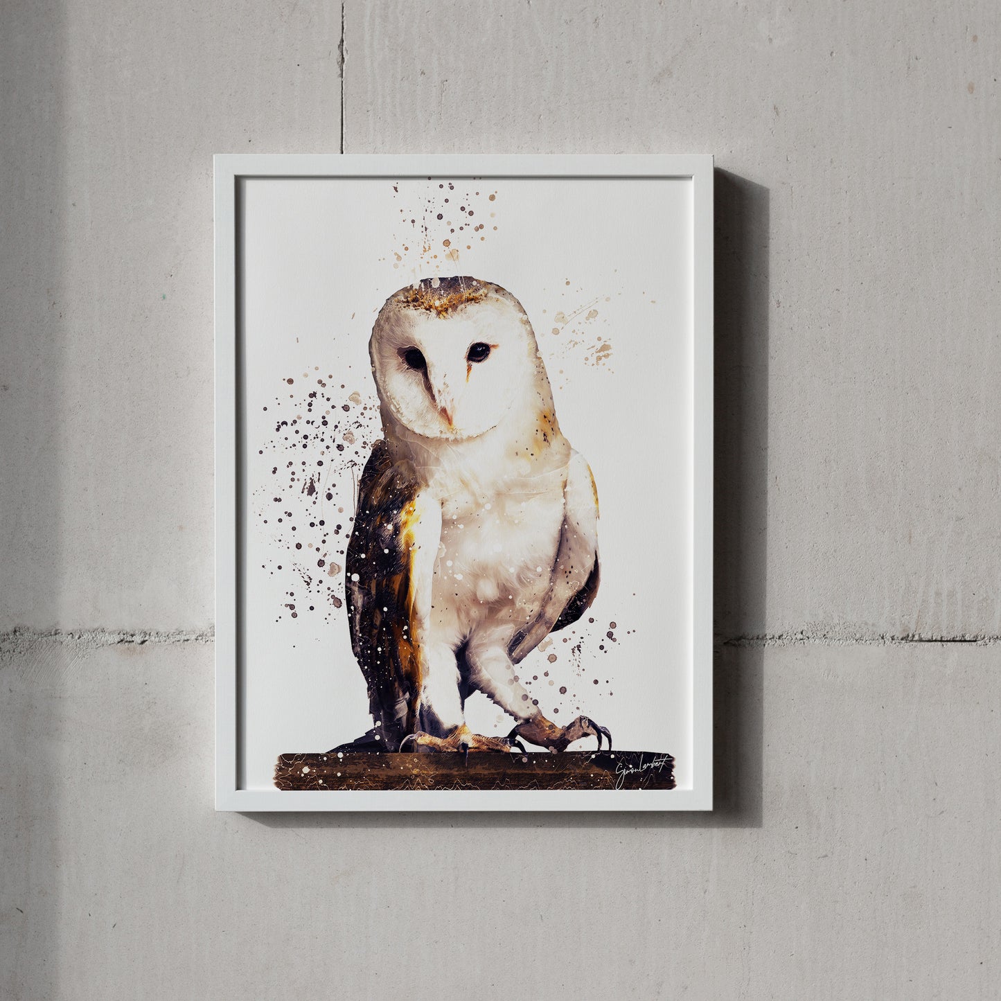 Barn Owl Portrait Splatter Style Artwork Fine Art Print (Unframed)