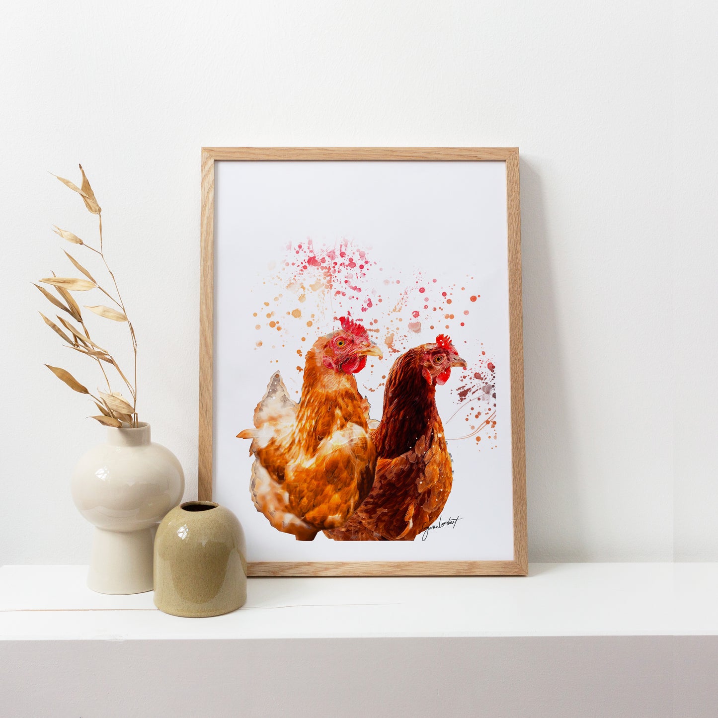 Chicken Portrait Splatter Style Artwork Fine Art Print (Unframed)