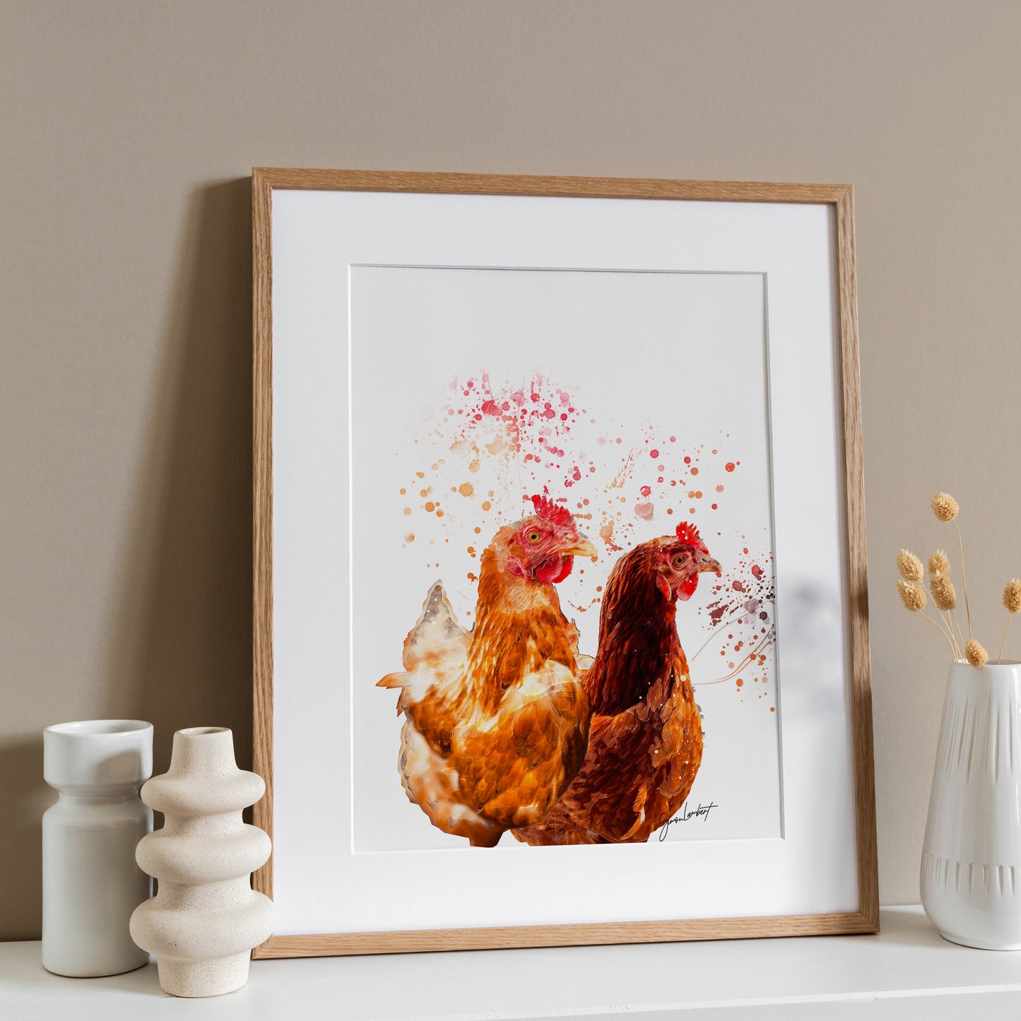 Chicken Portrait Splatter Style Artwork Fine Art Print (Unframed)
