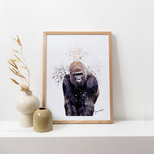 Gorilla Portrait Splatter Style Artwork Fine Art Print (Unframed)