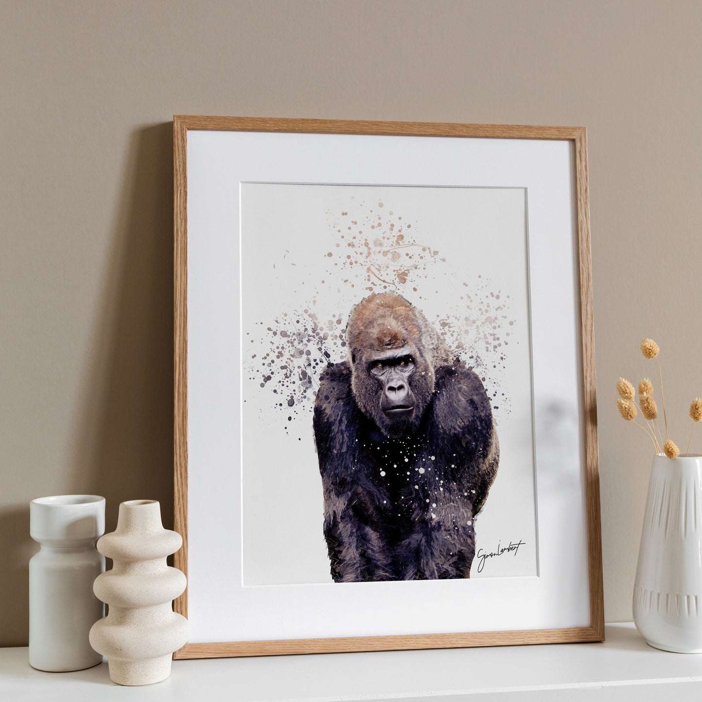 Gorilla Portrait Splatter Style Artwork Fine Art Print (Unframed)