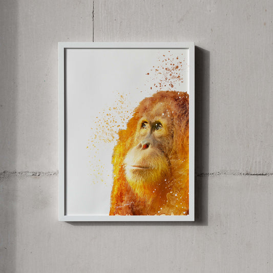 Orangutan Portrait Splatter Style Artwork Fine Art Print (Unframed)