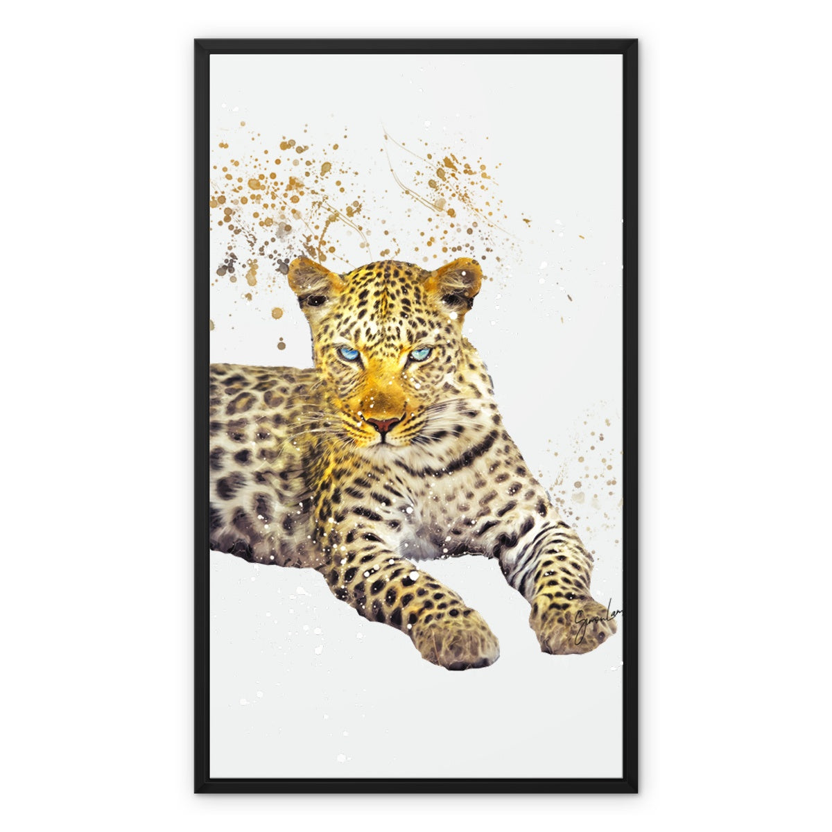 Leopard Splatter Brush Artwork Framed Canvas