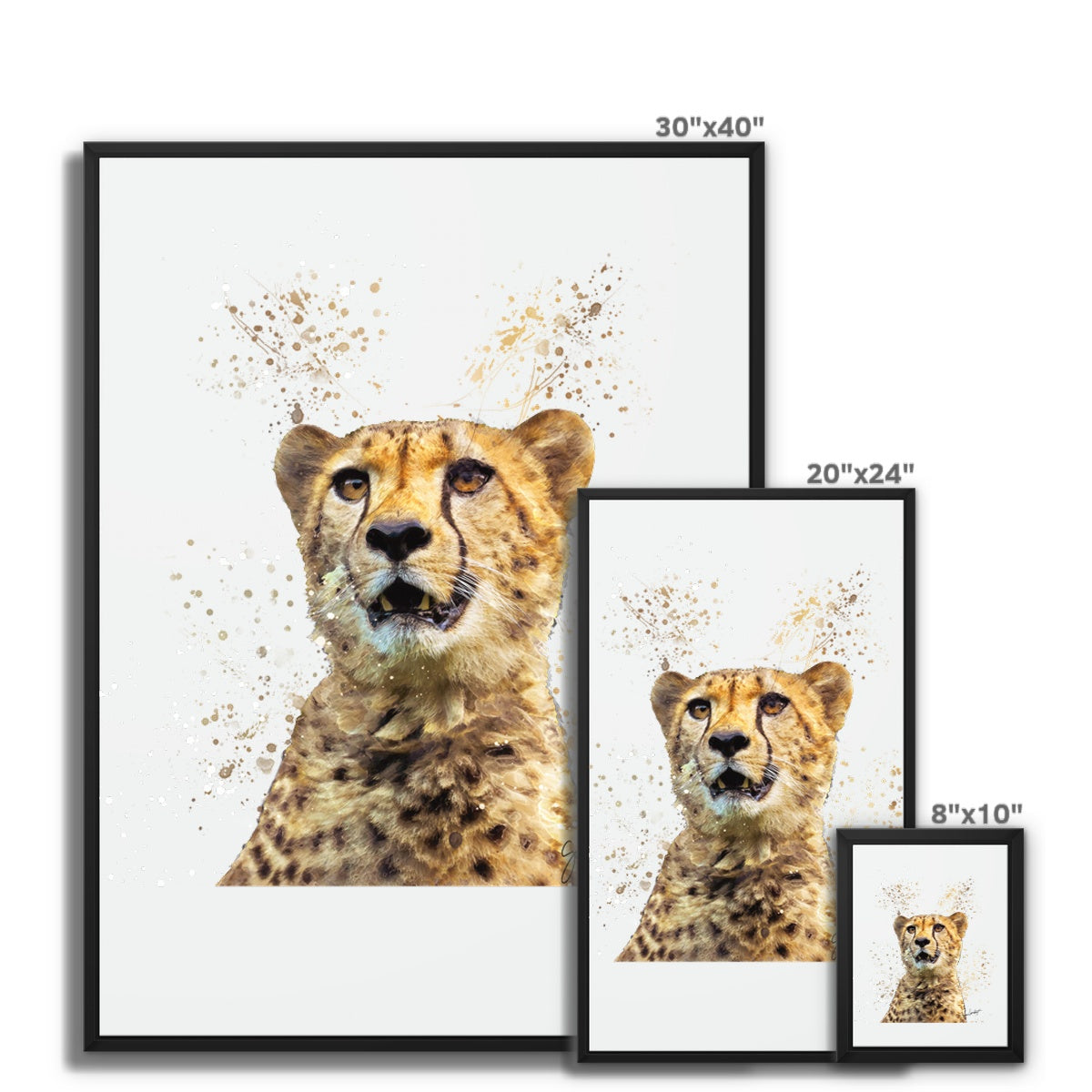 Cheetah Splatter Brush Artwork Framed Canvas