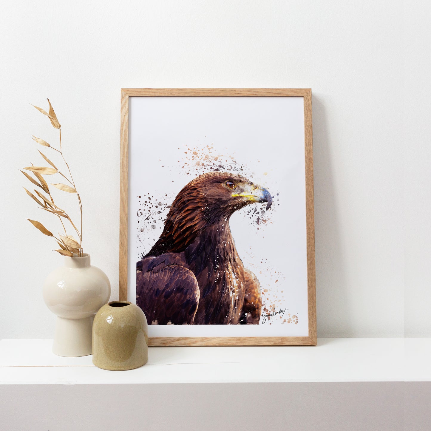 Golden Eagle Portrait Splatter Style Artwork Fine Art Print (Unframed)