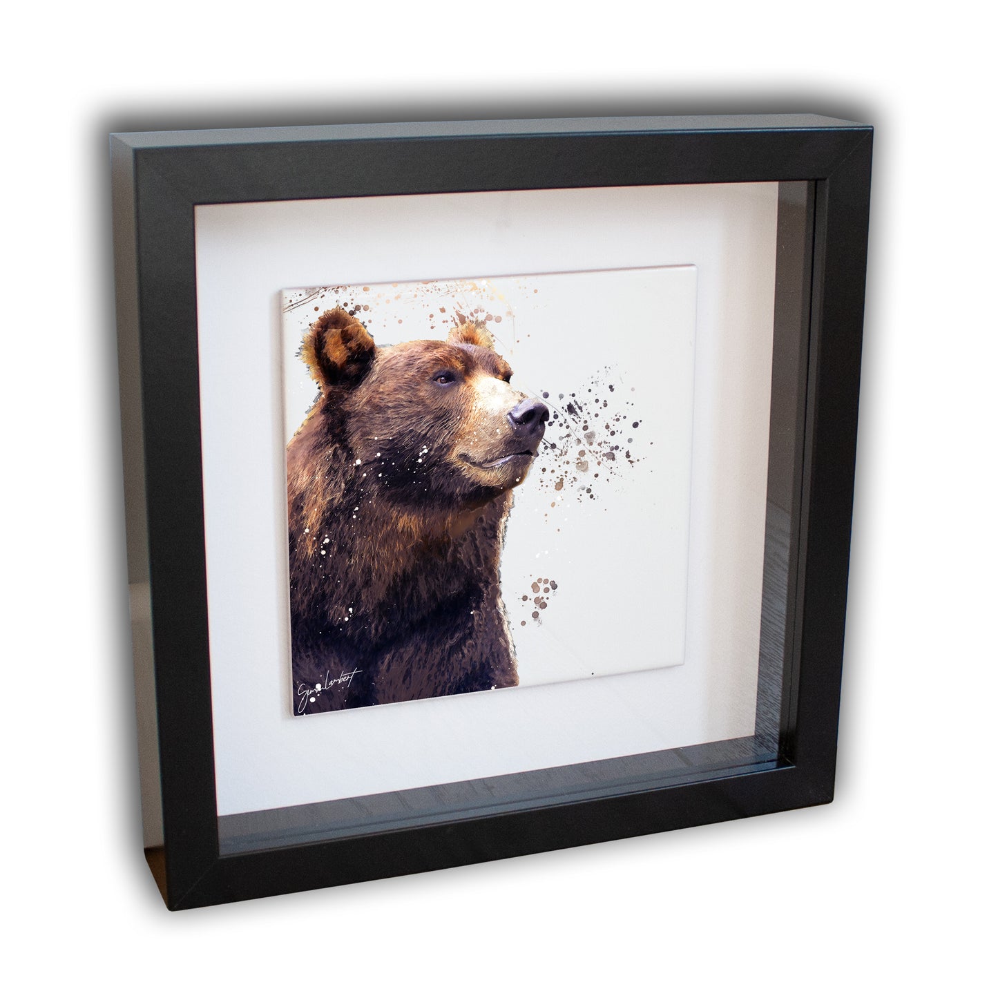 Bear Portrait Brush Splatter Style Artwork - Framed CERAMIC TILE Art