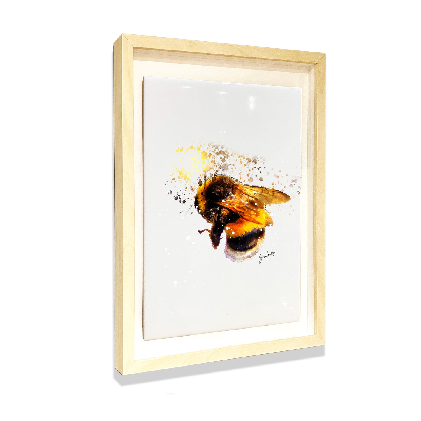 Bumblebee Portrait Brush Splatter Style Artwork - Framed CERAMIC TILE Art