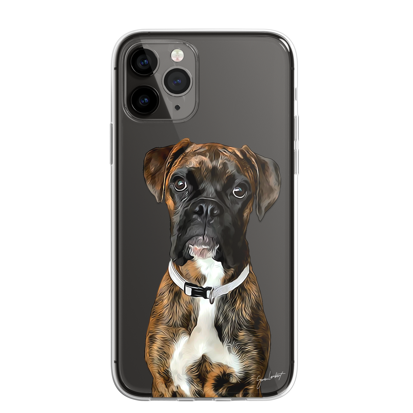 Boxer Dog Phone Case Painting Effect CLEAR Cover Case for iPhone 14 13 12 Pro +