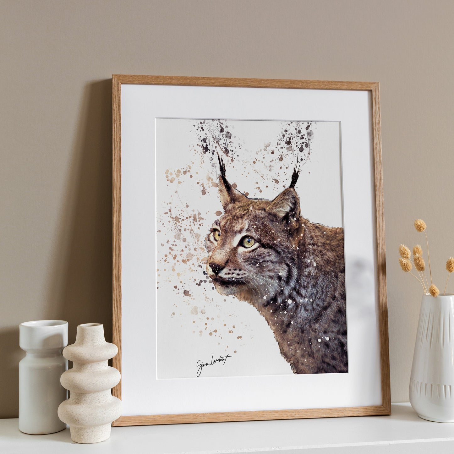 Bobcat Portrait Splatter Style Artwork Fine Art Print (Unframed)