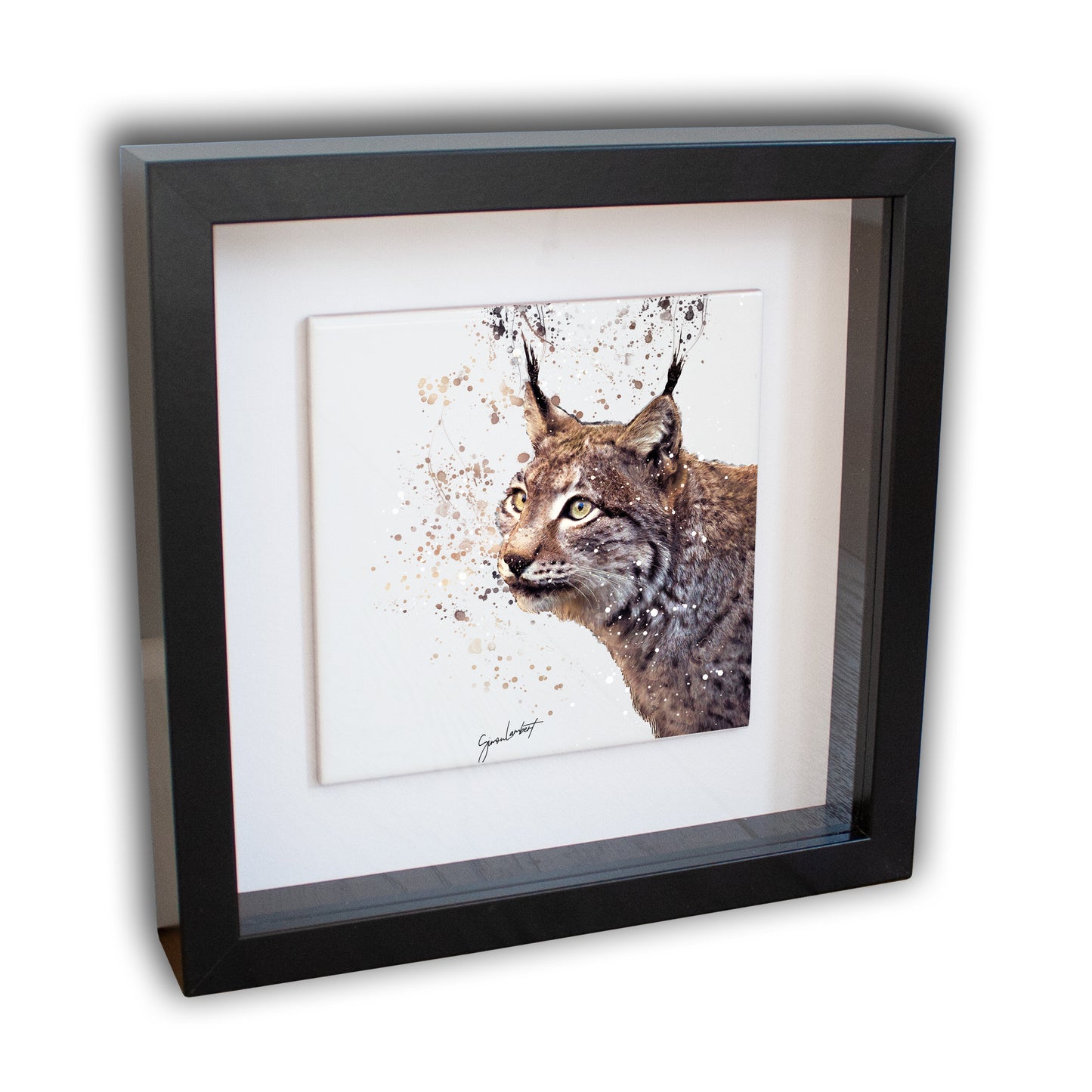 Bobcat Portrait Brush Splatter Style Artwork - Framed CERAMIC TILE Art