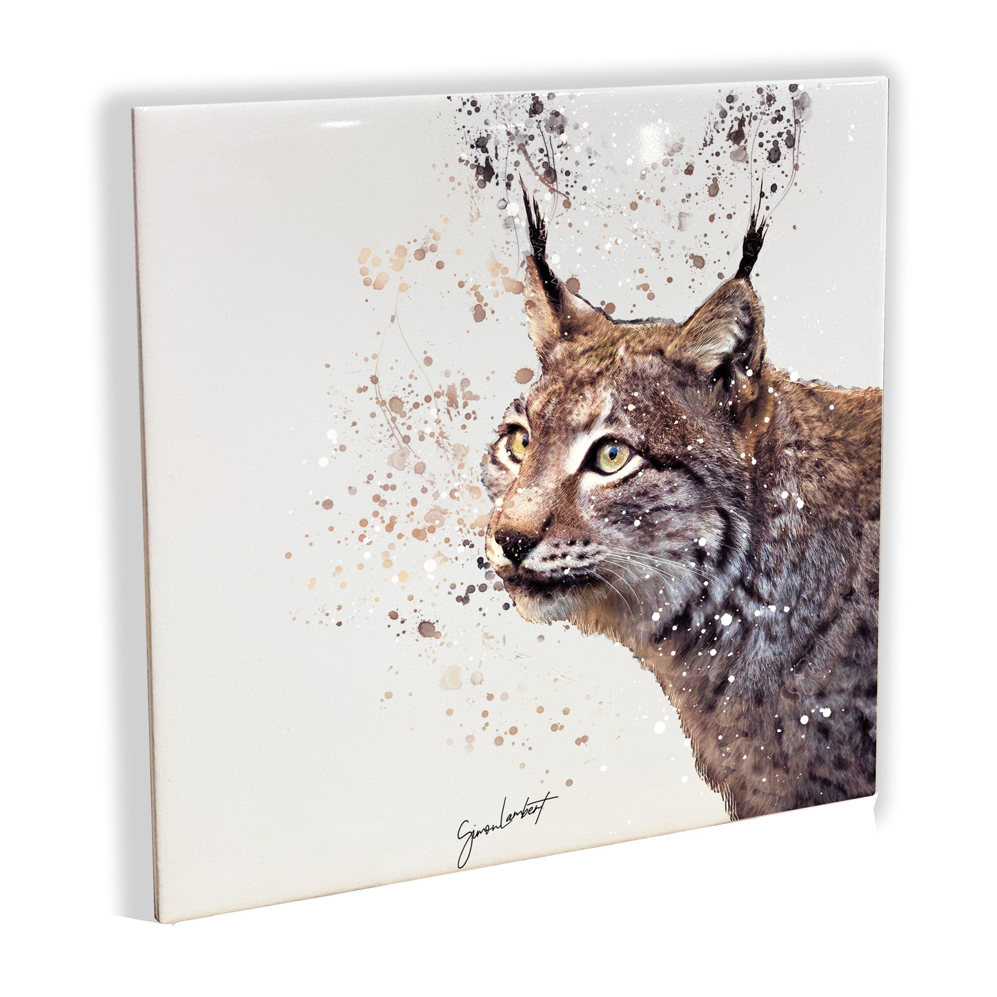 Bobcat Portrait Brush Splatter Style Artwork - Framed CERAMIC TILE Art