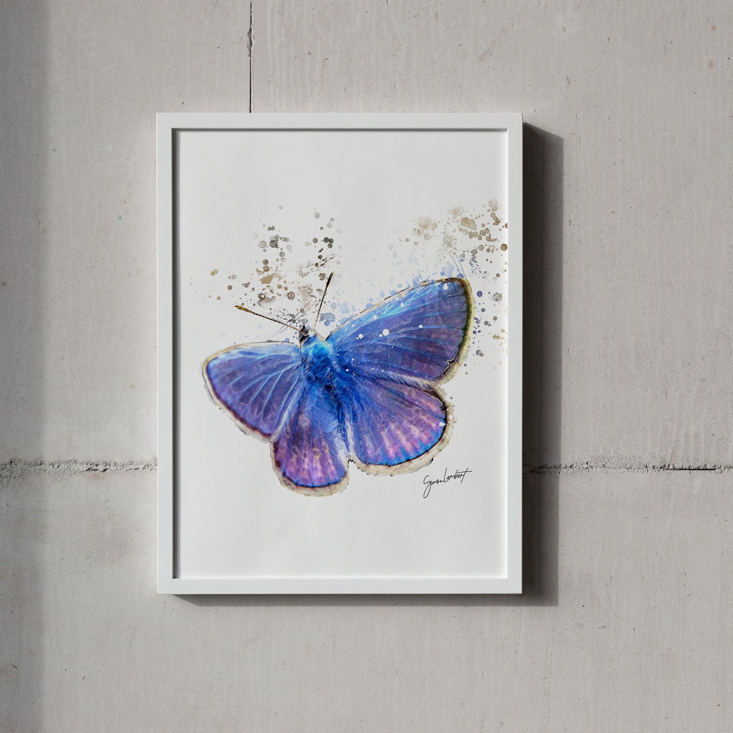 Purple Butterfly Portrait Splatter Style Artwork Fine Art Print (Unframed)