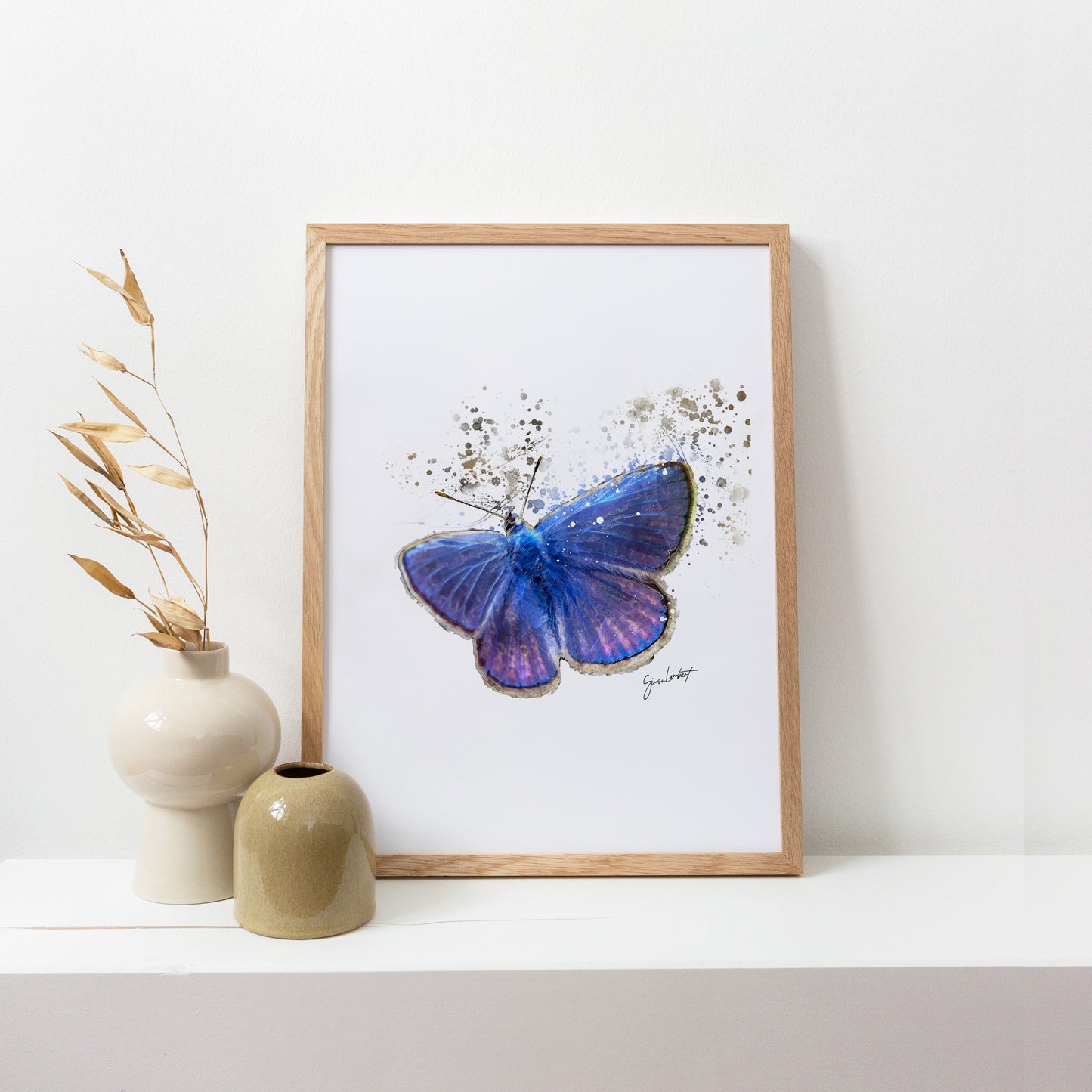 Purple Butterfly Portrait Splatter Style Artwork Fine Art Print (Unframed)