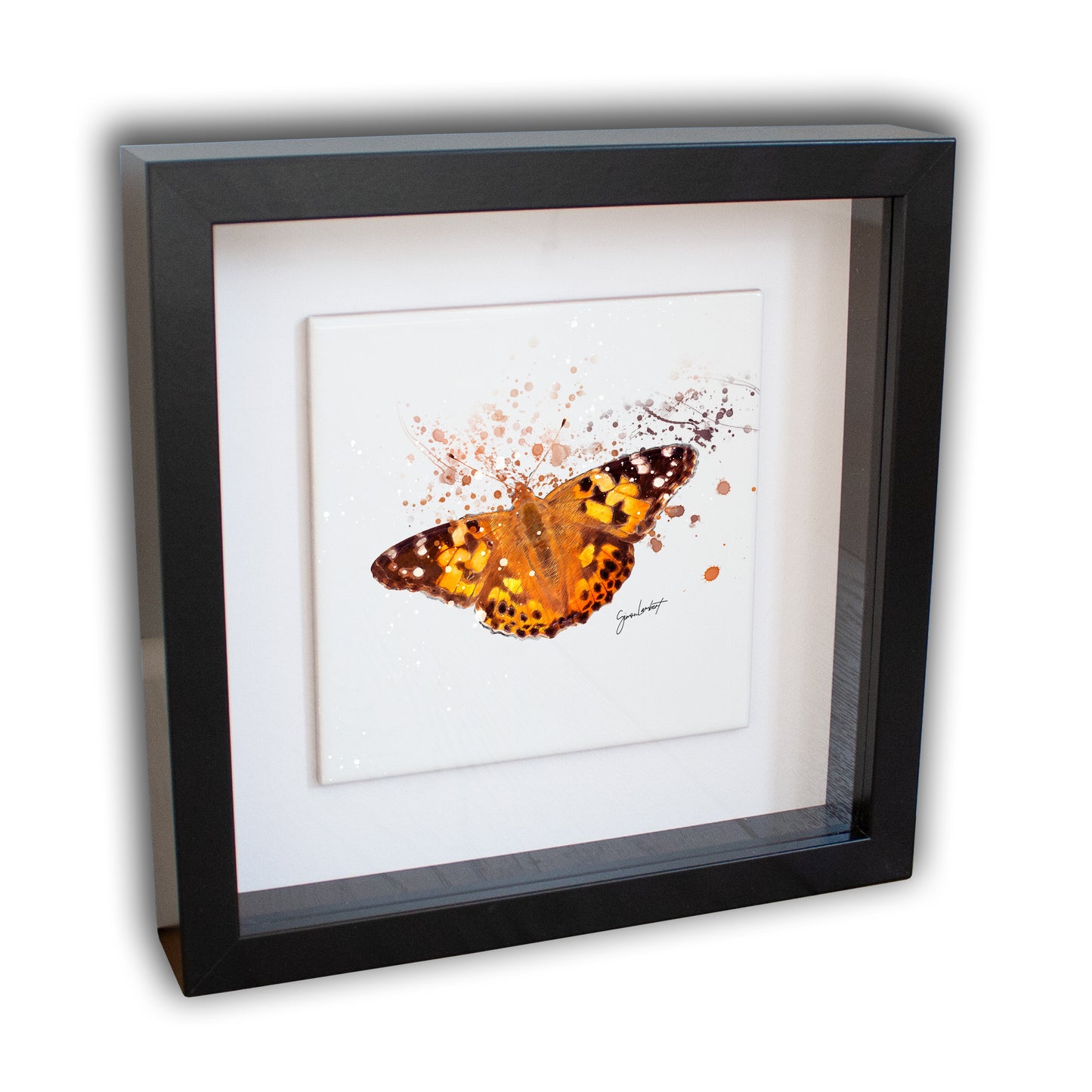 Butterfly Portrait Brush Splatter Style Artwork - Framed CERAMIC TILE Art