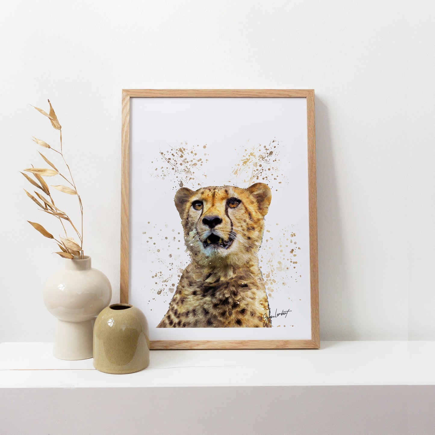 Cheetah Portrait Splatter Style Artwork Fine Art Print (Unframed)