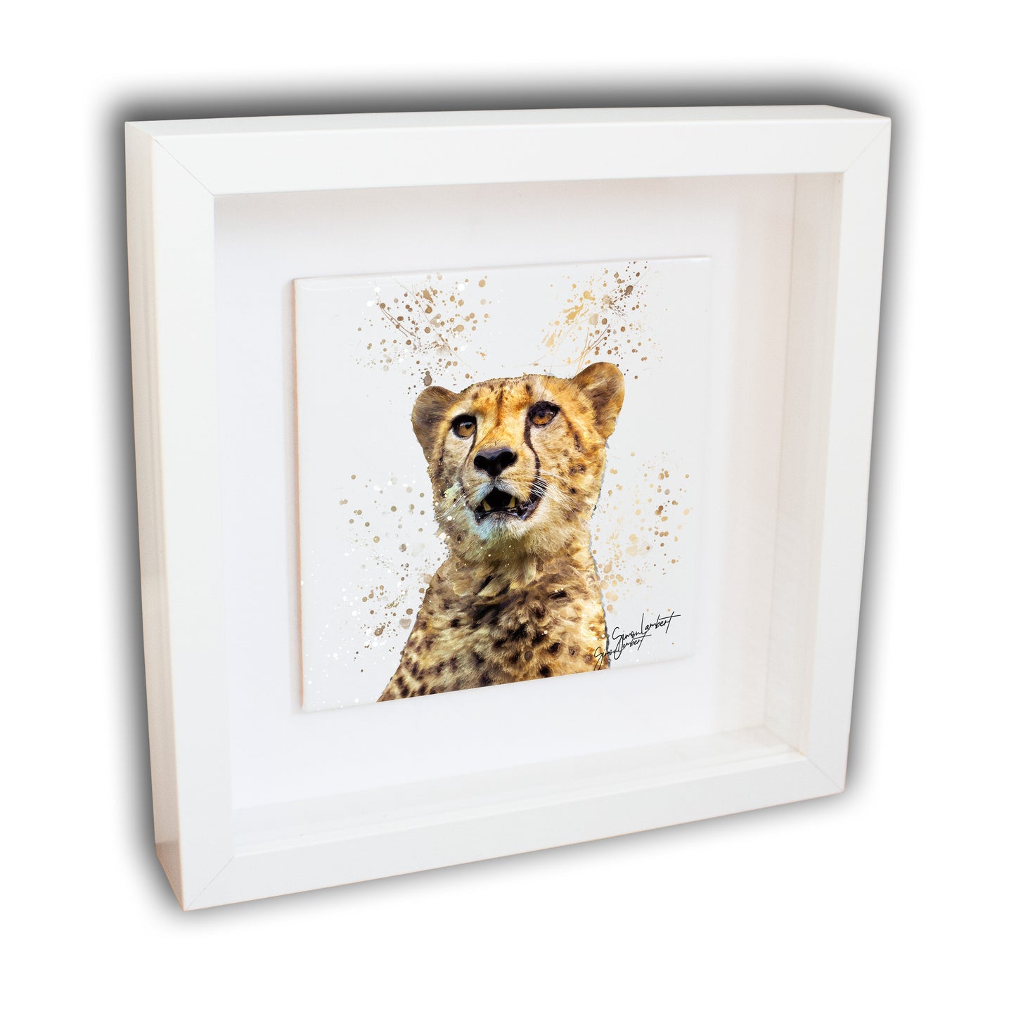 Cheetah Portrait Brush Splatter Style Artwork - Framed CERAMIC TILE Art