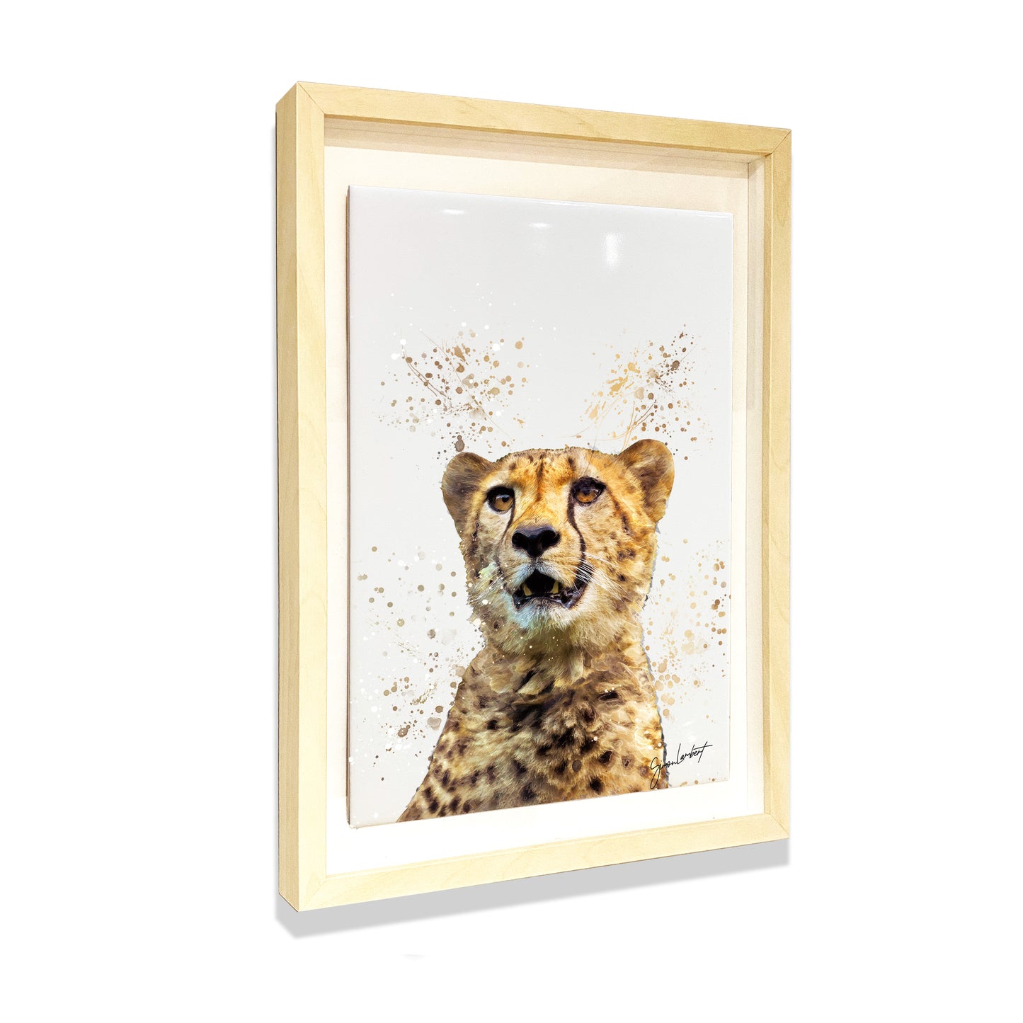 Cheetah Portrait Brush Splatter Style Artwork - Framed CERAMIC TILE Art