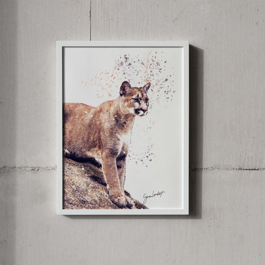 Cougar Portrait Splatter Style Artwork Fine Art Print (Unframed)