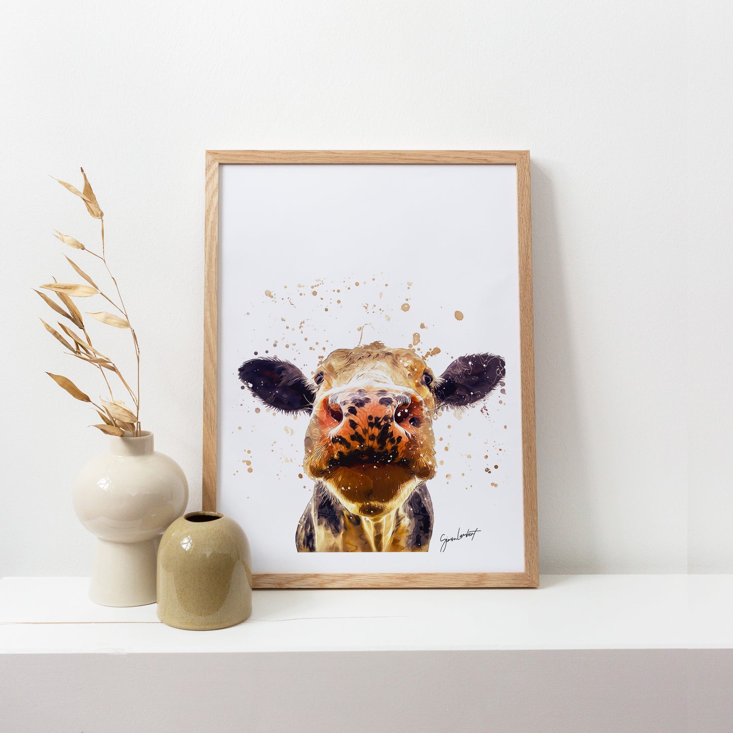 Cow Portrait Splatter Style Artwork Fine Art Print (Unframed)
