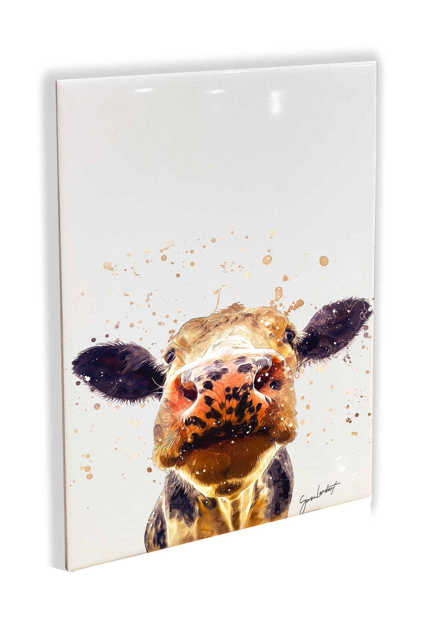 Cow Portrait Brush Splatter Style Artwork - Framed CERAMIC TILE Art