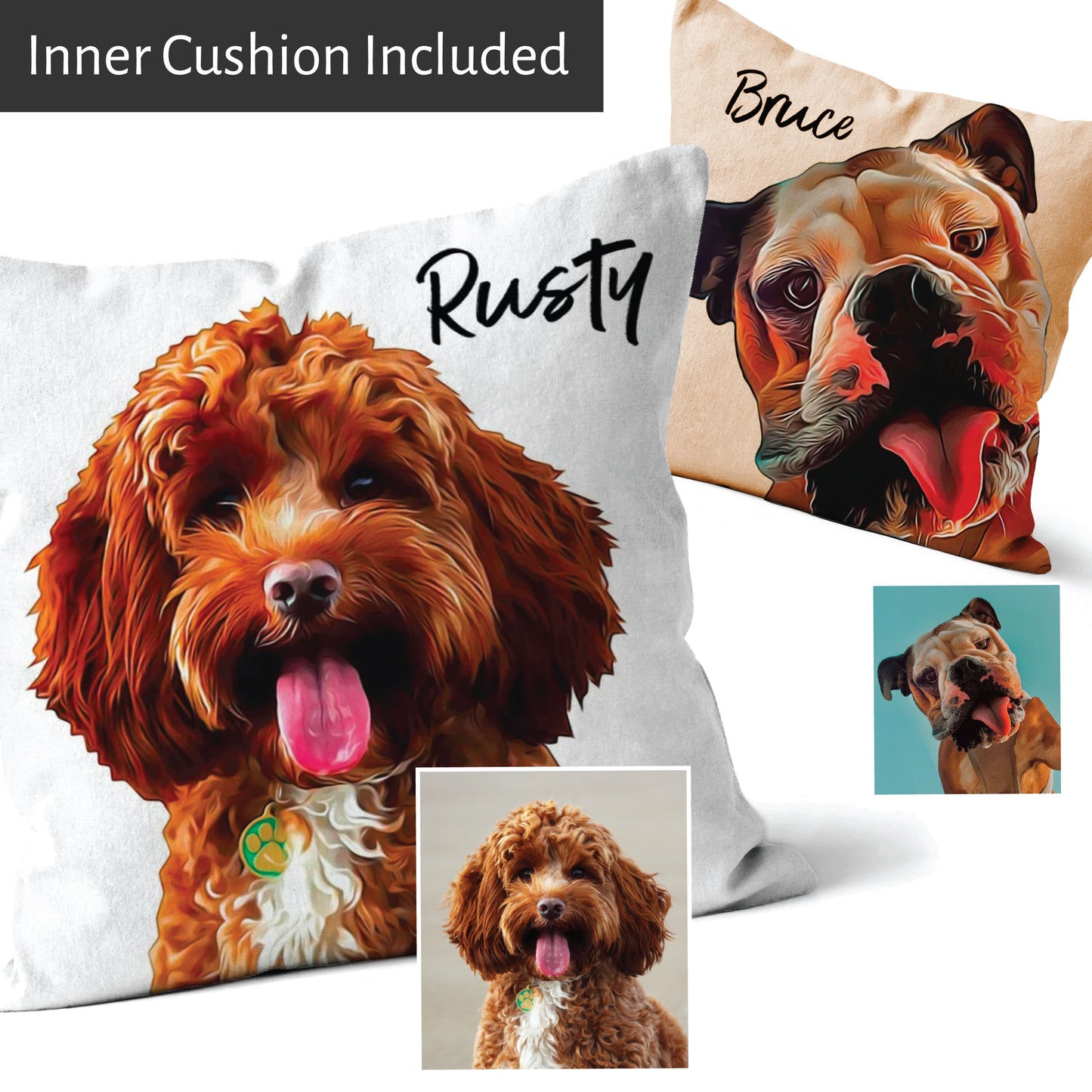 Personalised Pet Portrait Cushion Dog Cat Cushion Custom Pet Gift * Inner Cushion INCLUDED *