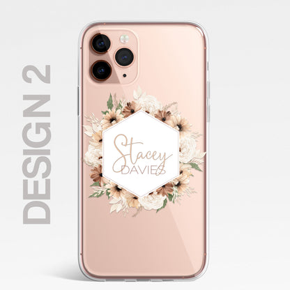 Personalised Floral Autumn Custom CLEAR Cover Case Flower for Samsung S21 S22