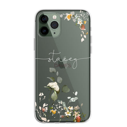 Personalised Floral CLEAR Phone Cover Case Custom For iPhone 14 Pro Max Plus +