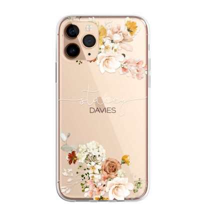 Personalised Floral CLEAR Phone Cover Case Custom For iPhone 14 Pro Max Plus +