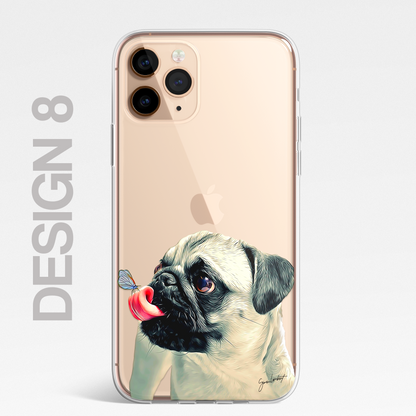 Pug Cute Dog Phone Case Painting CLEAR Phone Cover Case for iPhone 14 13 12 +