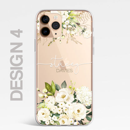 Personalised Floral CLEAR Phone Cover Case Custom For iPhone 14 Pro Max Plus +