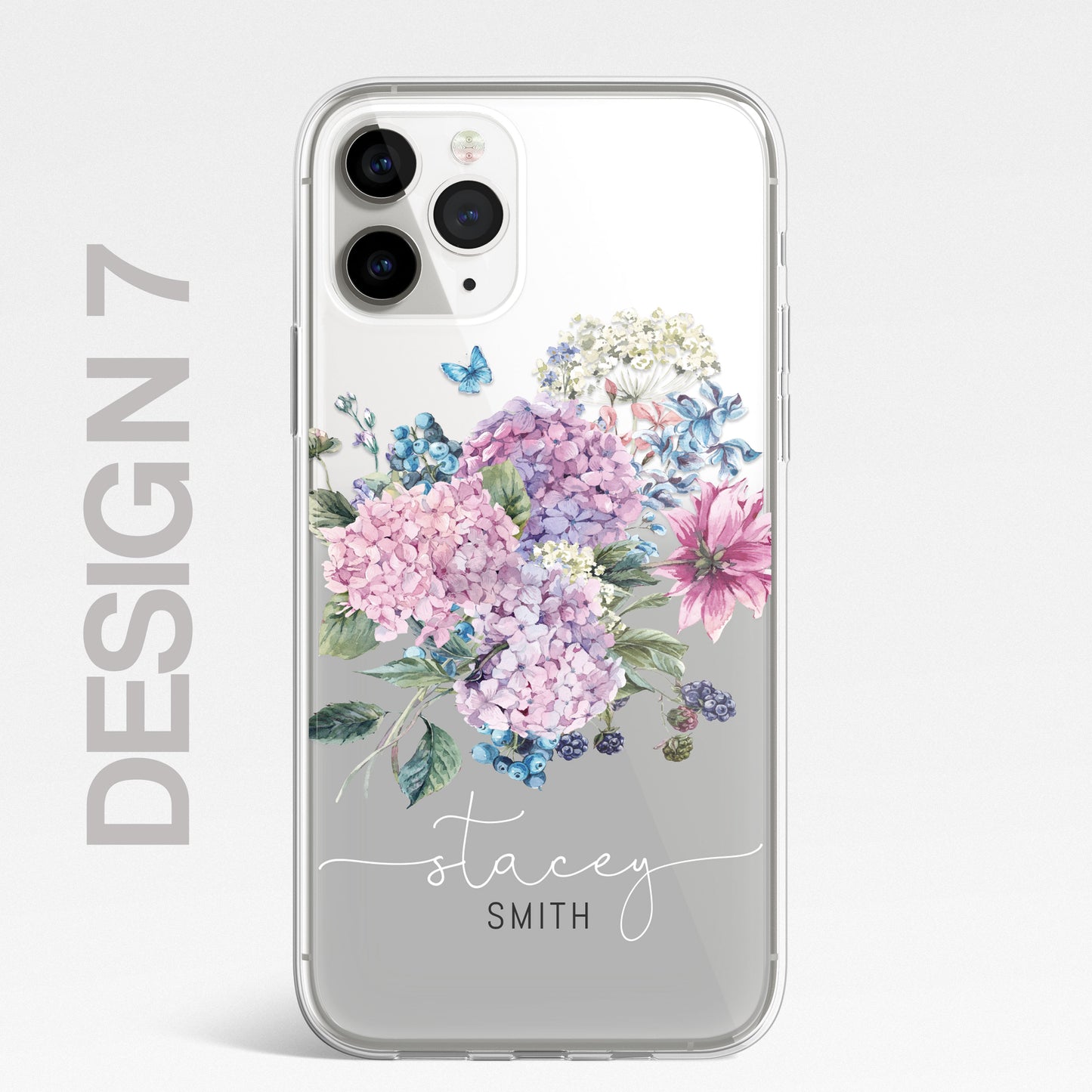 Personalised Floral Silicone CLEAR Phone Case Cover Pastel for iPhone 14 13 12 +