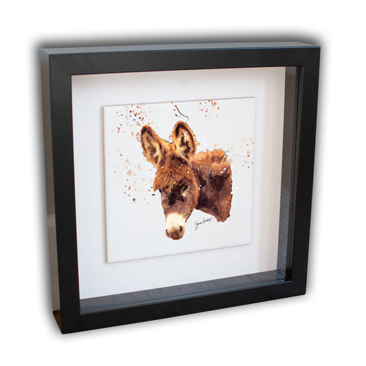 Donkey Portrait Brush Splatter Style Artwork - Framed CERAMIC TILE Art