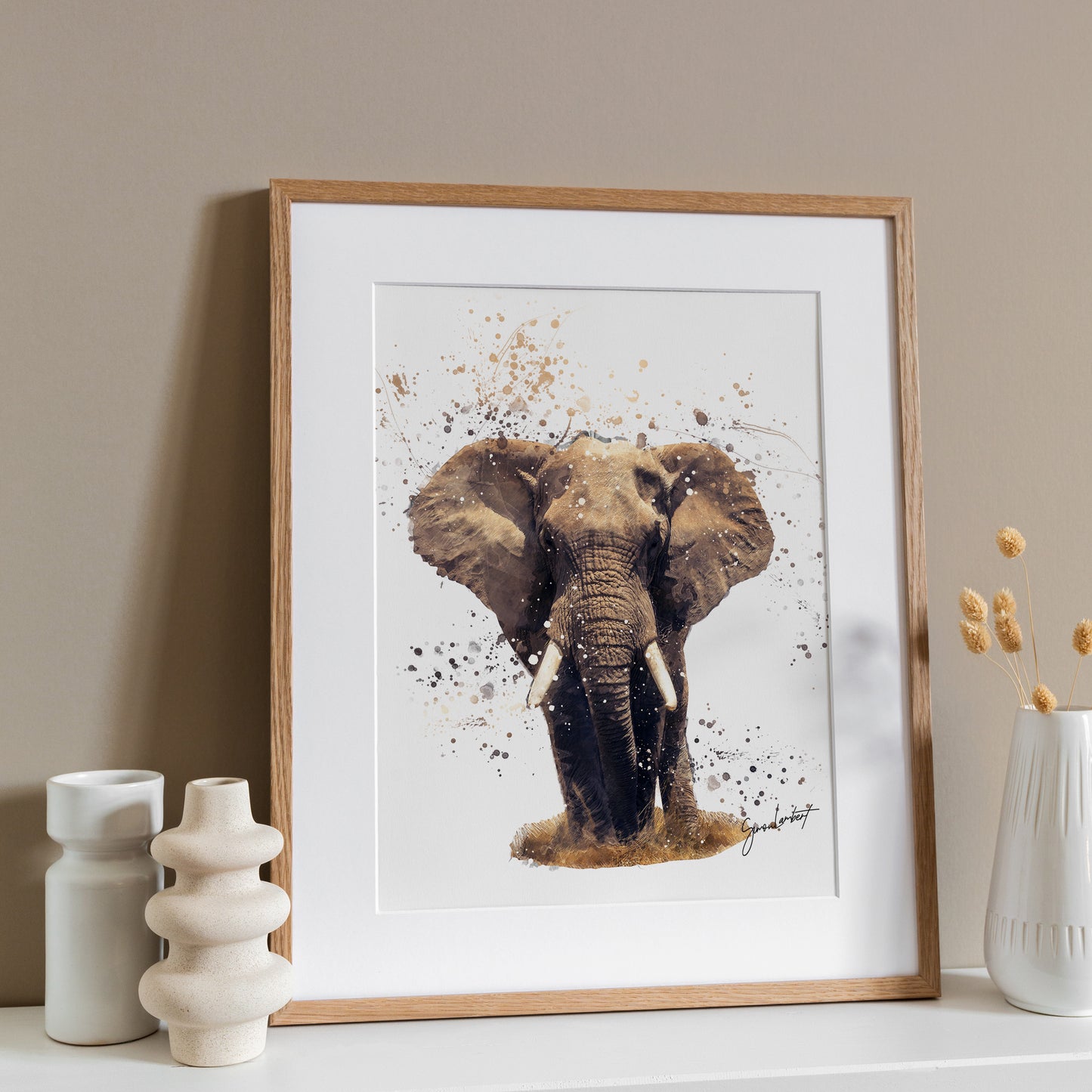 Elephant Portrait Splatter Style Artwork Fine Art Print (Unframed)