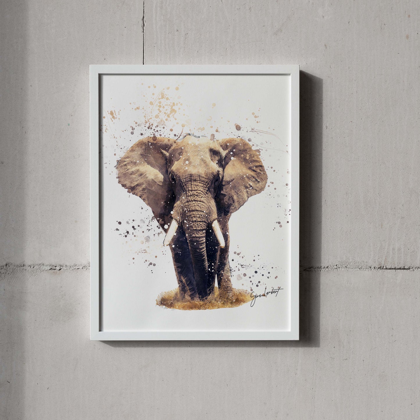 Elephant Portrait Splatter Style Artwork Fine Art Print (Unframed)
