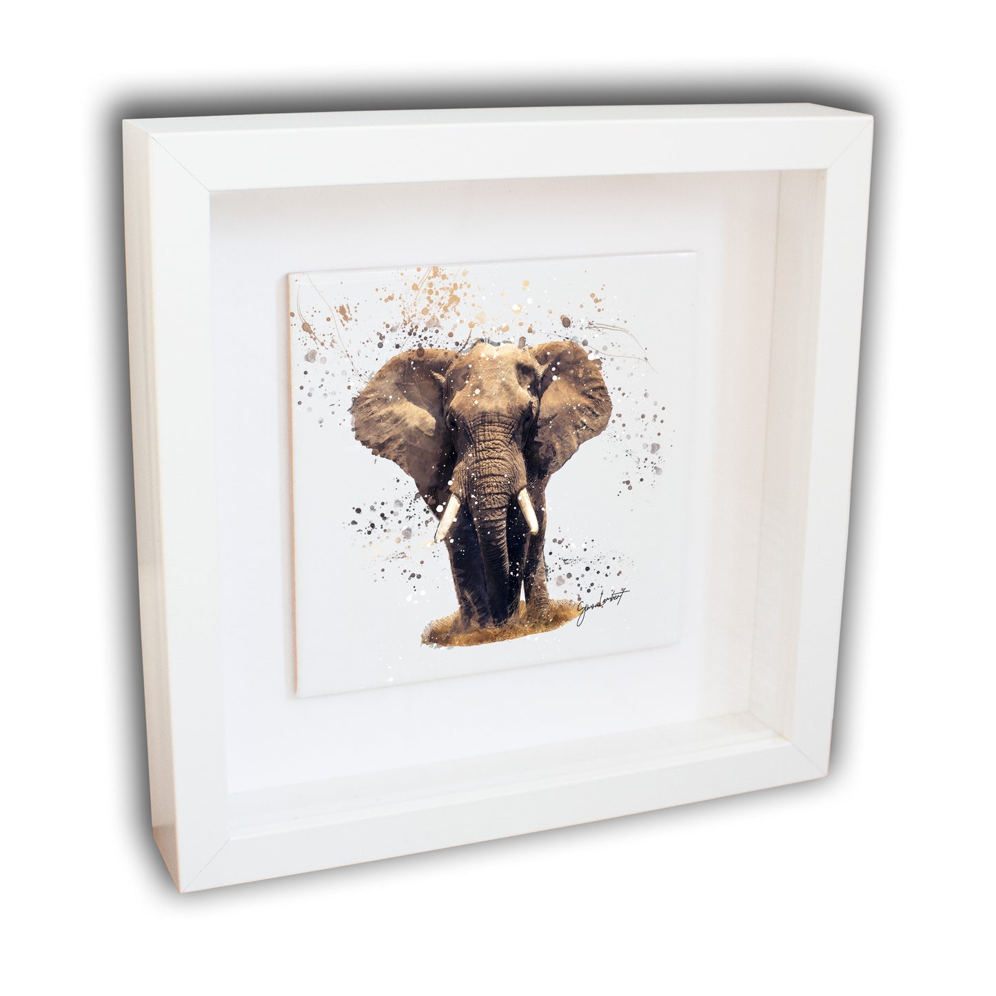 Elephant Portrait Brush Splatter Style Artwork - Framed CERAMIC TILE Art
