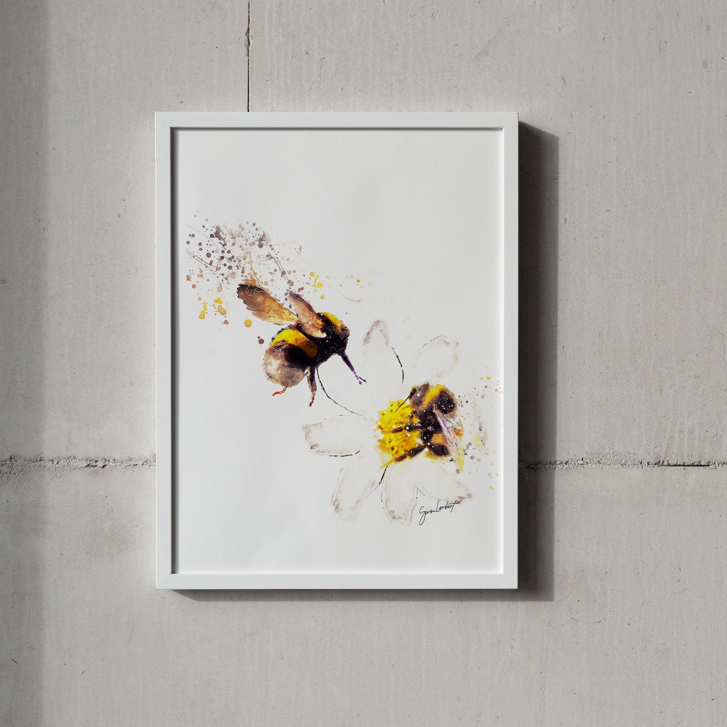 Bumblebee Flower Portrait Splatter Style Artwork Fine Art Print (Unframed)