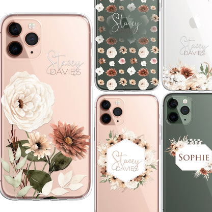Personalised Floral Autumn Custom CLEAR Cover Case Flower for Samsung S21 S22