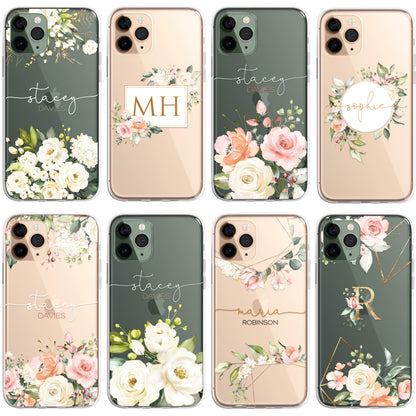 Personalised Floral CLEAR Phone Cover Case Custom For iPhone 14 Pro Max Plus +