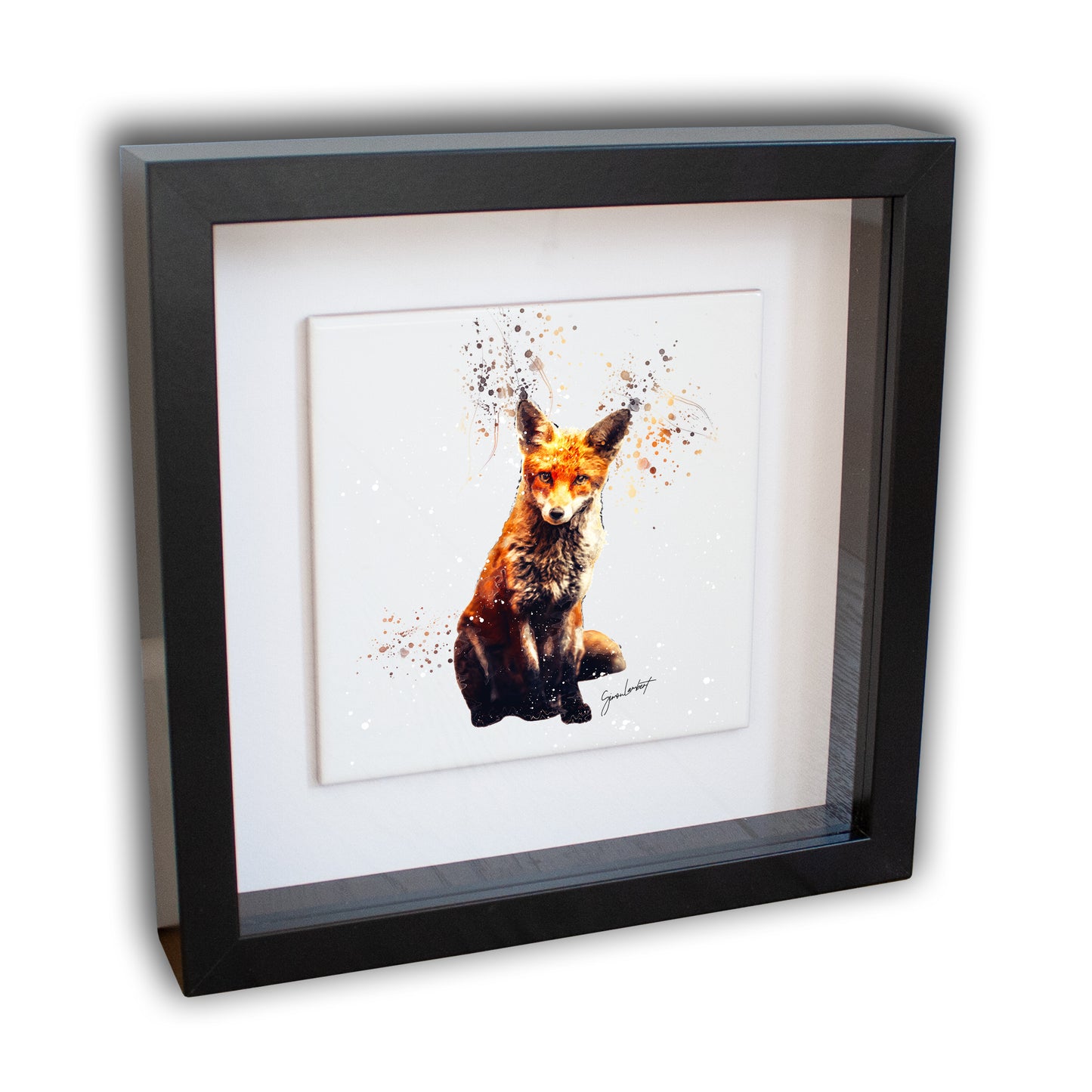 Fox Portrait Brush Splatter Style Artwork - Framed CERAMIC TILE Art