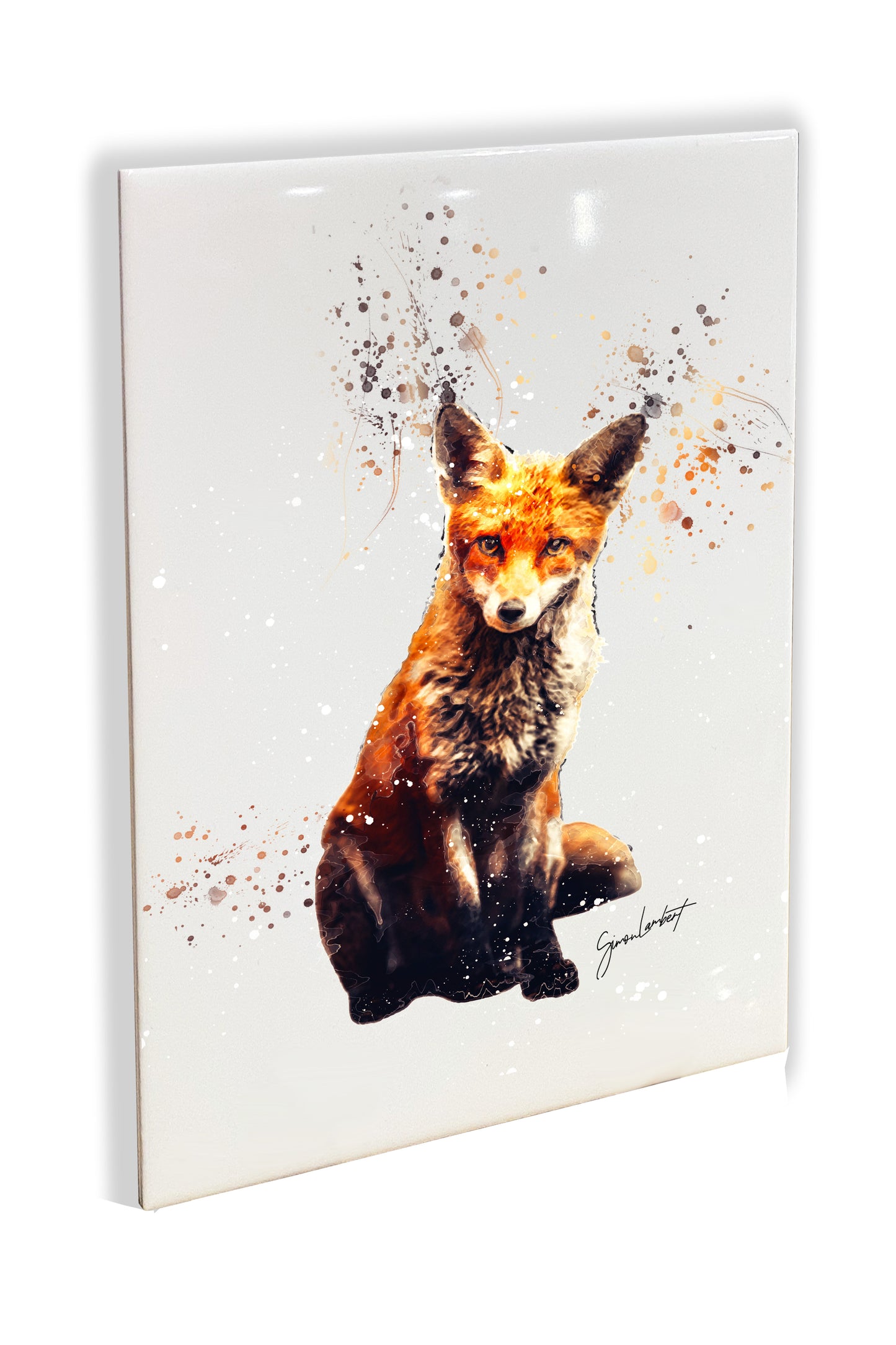 Fox Portrait Brush Splatter Style Artwork - Framed CERAMIC TILE Art