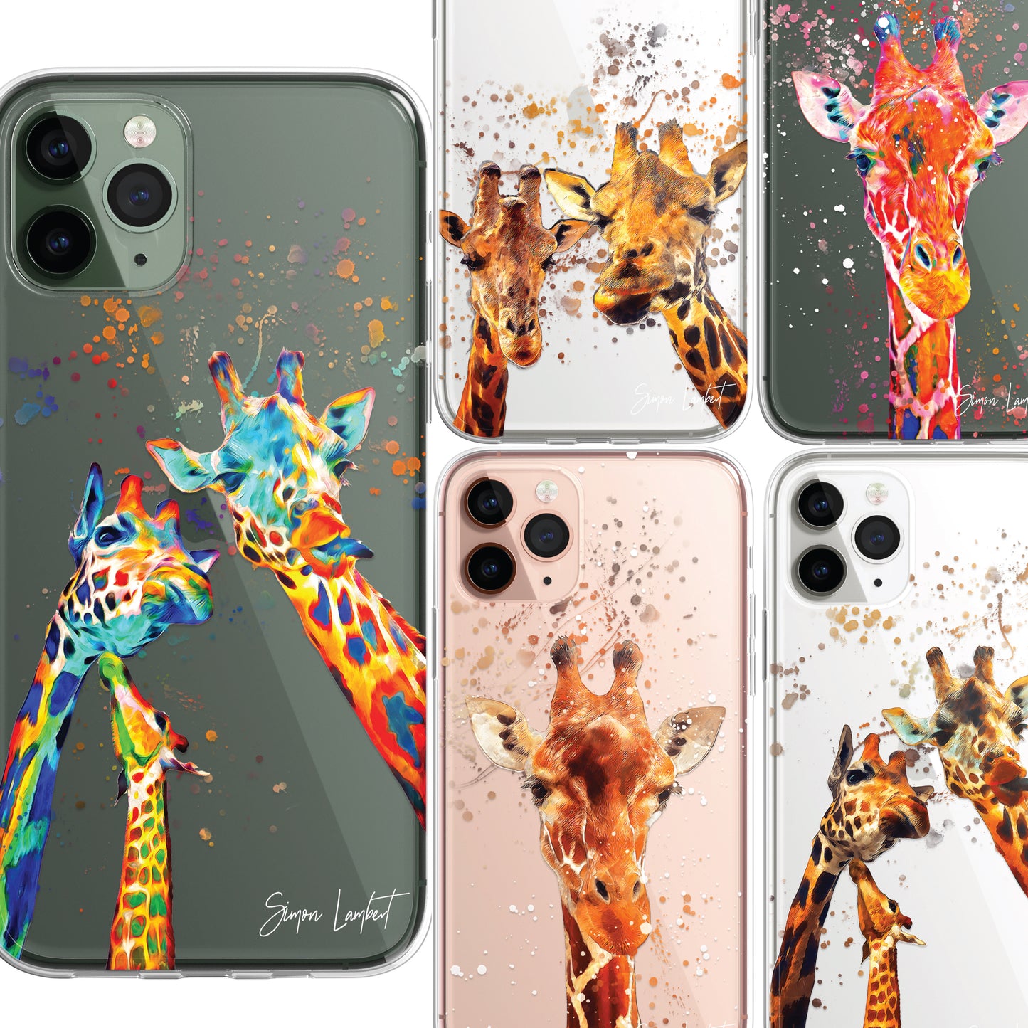 Giraffe Family Phone Case CLEAR Splatter Phone Cover Case for iPhone 14 13 12 +